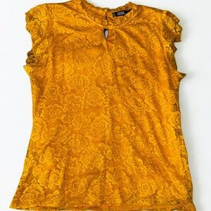CURE Women's Lace Cap-Sleeve Top in Mustard Yellow